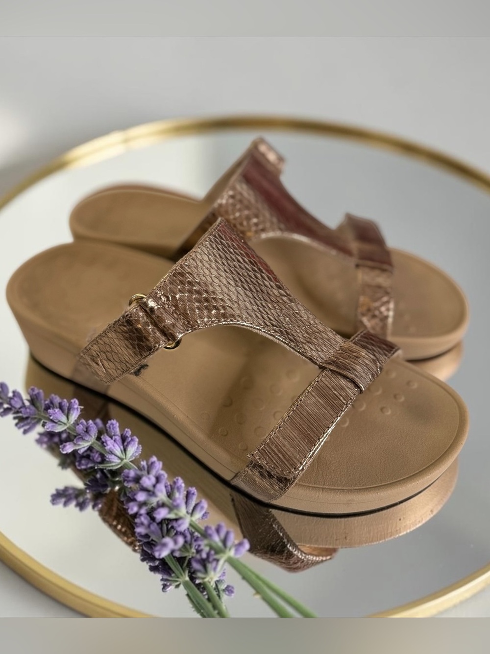 Vionic Ellie Metallic Snake Platform Slide Sandals
